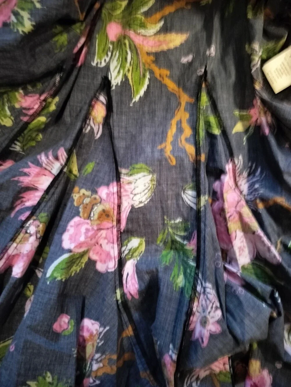 NEW Rhode Floral Print Black Puff-Sleeve Fit & Flare Dress 100% Cotton - Large - Picture 8 of 11